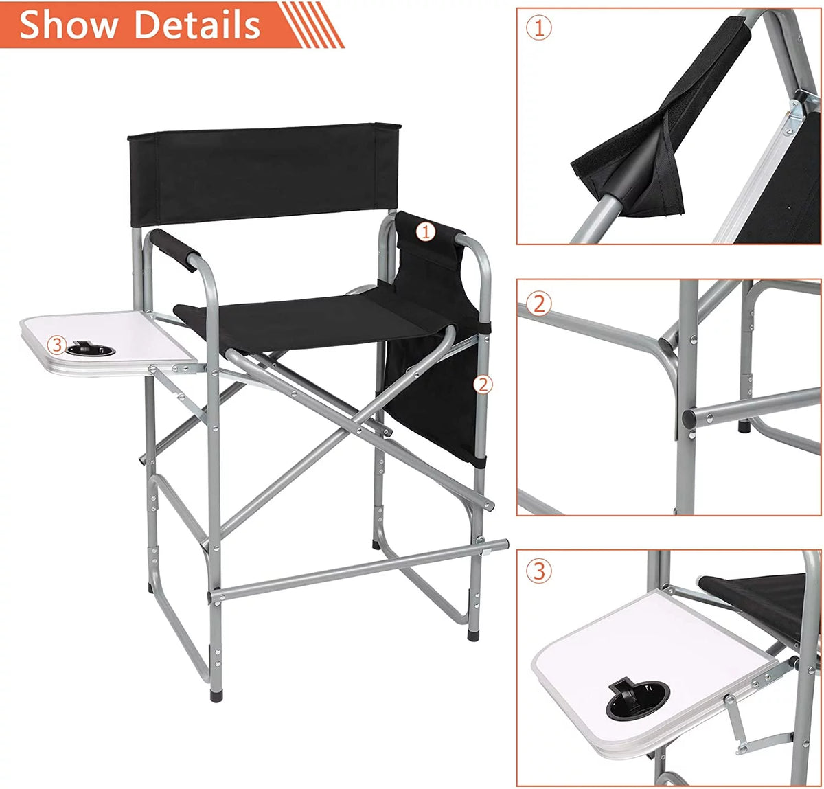 26" Tall Folding Directors Chair with Side Table T1262