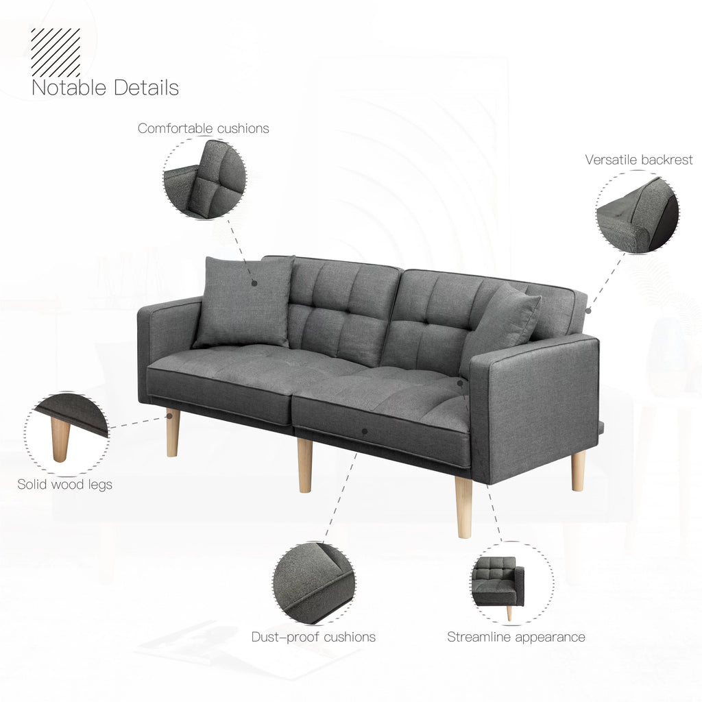 71.3 inch Futon Sofa Bed Convertible Sleeper Couch with 2 Pillows Navy Blue G745535