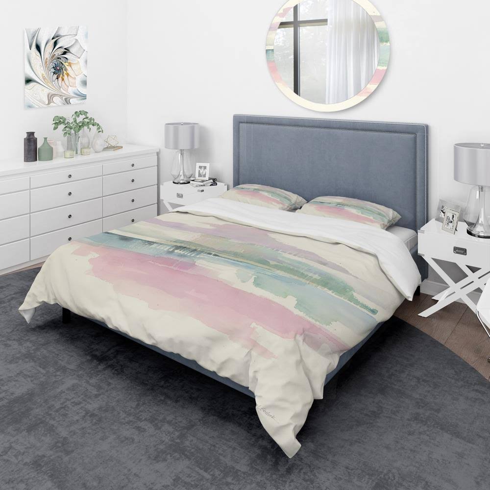 Pink Geometric Bedding Set Twin Duvet Cover with Sham L310
