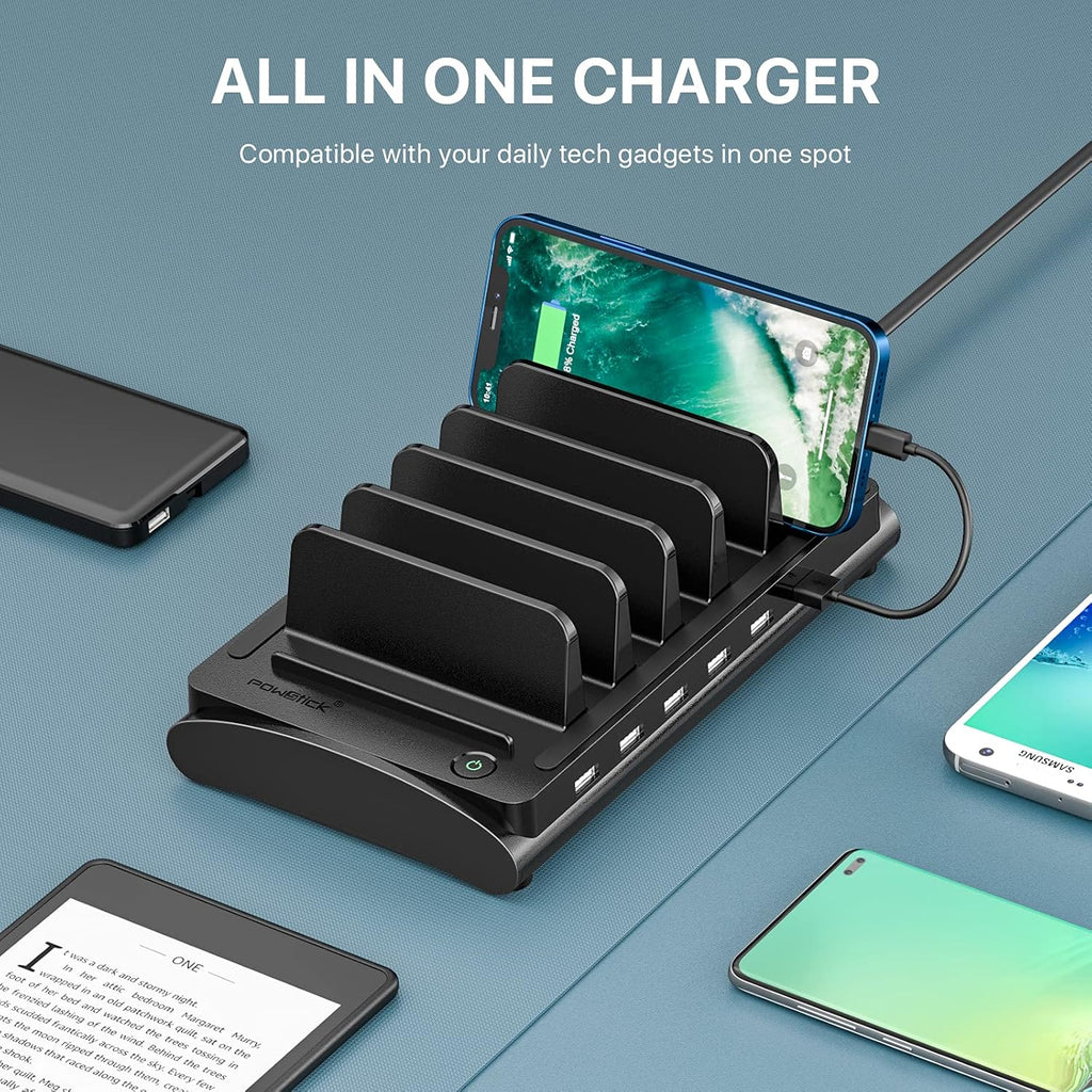 60W 12A 6 USB Ports Charging Station with Mixed Cables, Pack of 2 O670