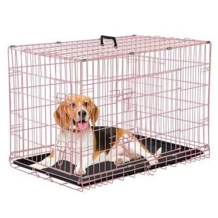 Foldable Large Metal Wire Dog Crate with Plastic Tray Y568805