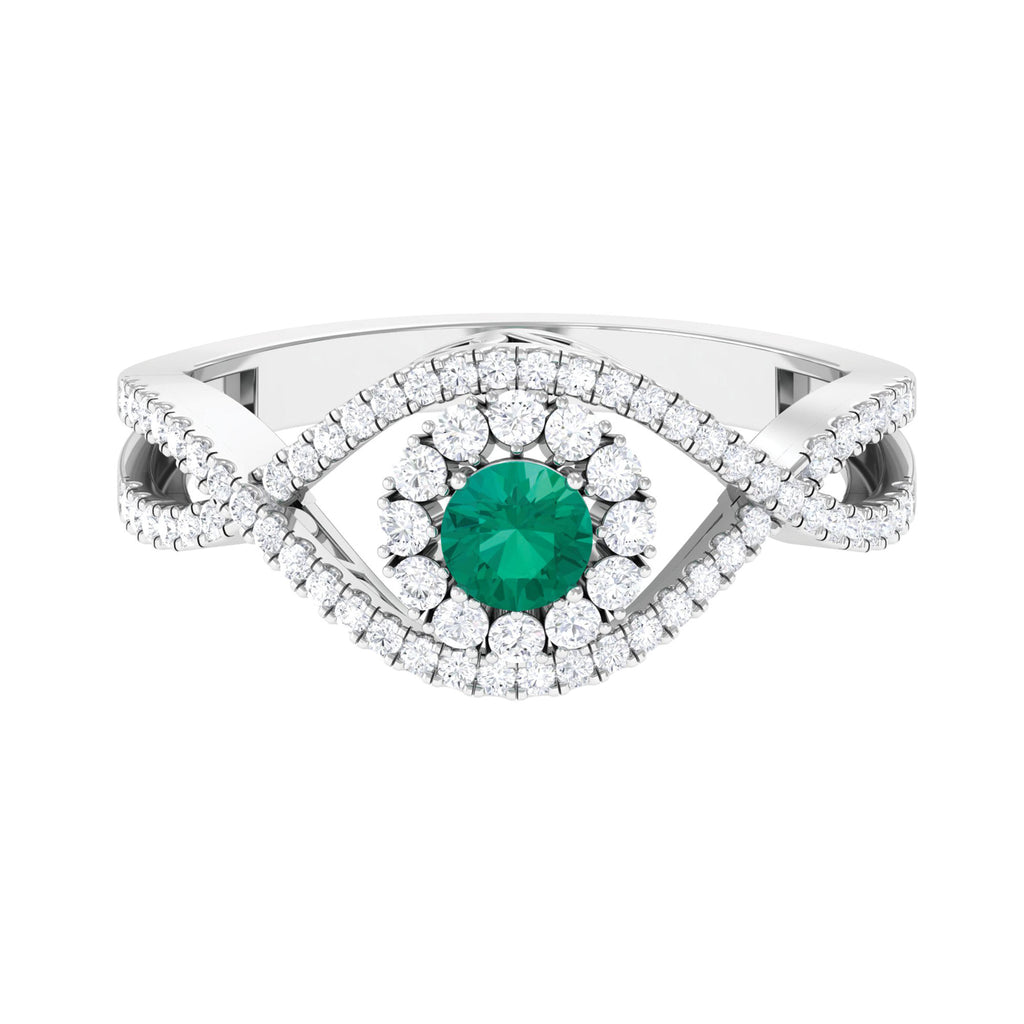 Emerald Crossover Ring with Diamond, 1 CT, 18K White Gold, US 12.50 B5670