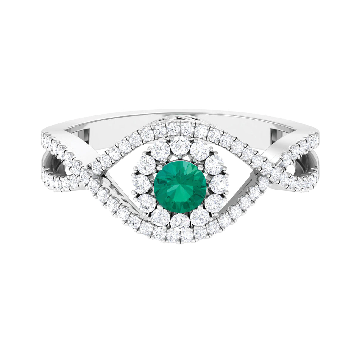 Emerald Crossover Ring with Diamond, 1 CT, 18K White Gold, US 12.50 B5670