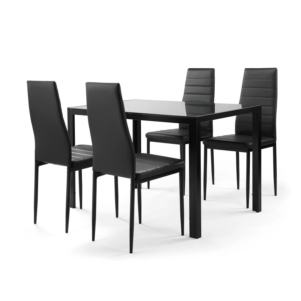 5 Pieces Tempered Glass Dining Table Set with 4 Faux Leather Chairs S3438