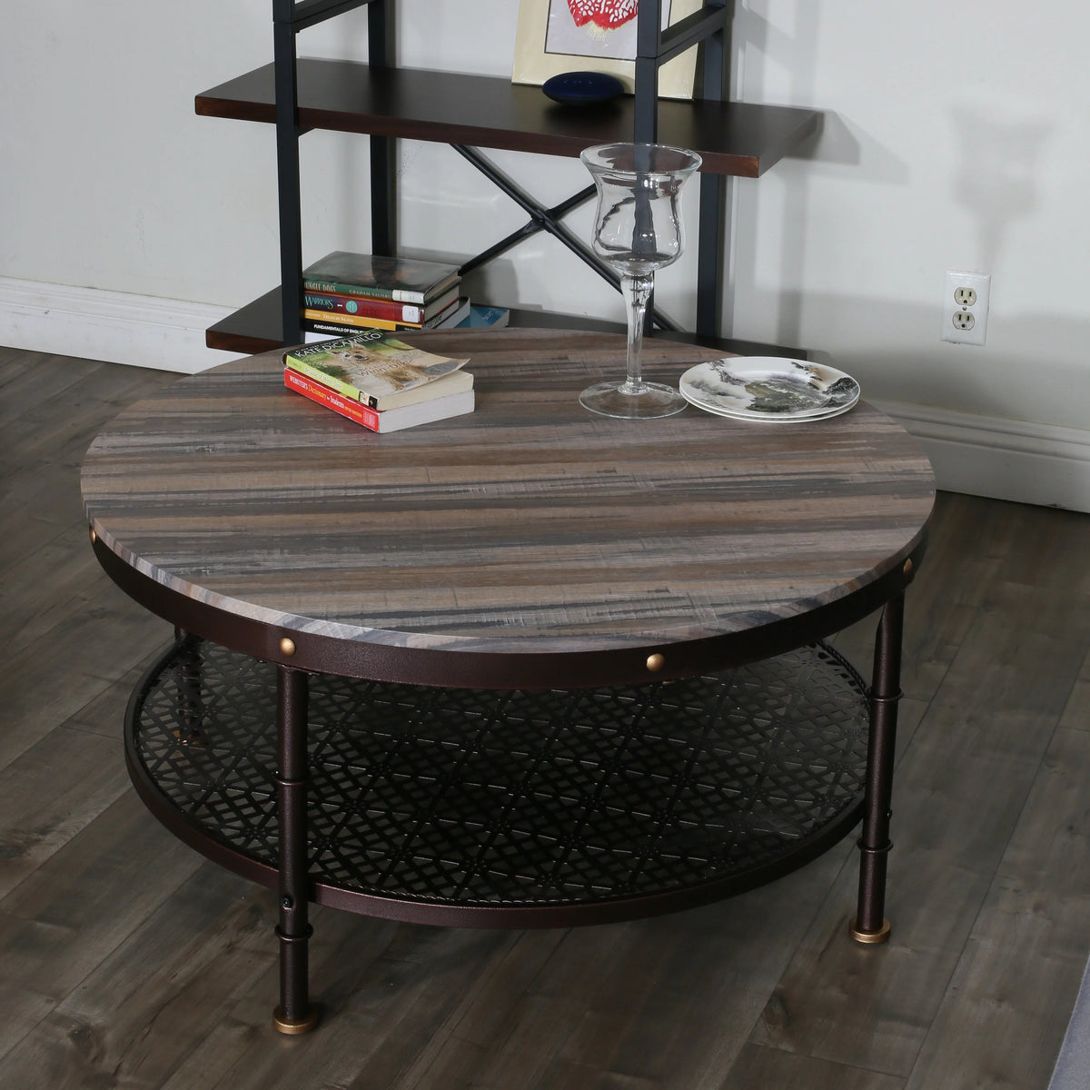 Round Wood and Metal Coffee Table 36 in P2989