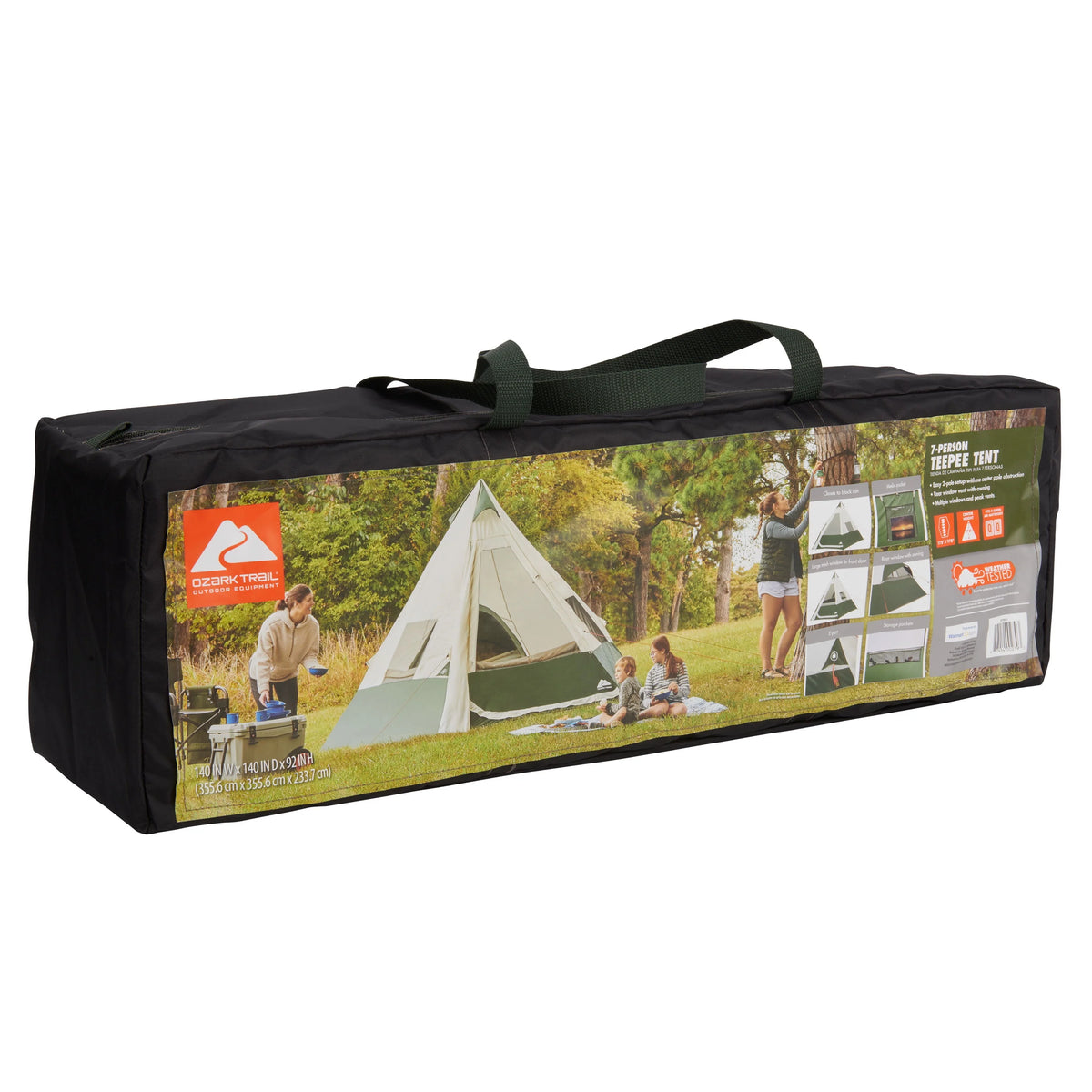 7-Person 1-Room Teepee Tent with Vented Rear Window, Green M8697
