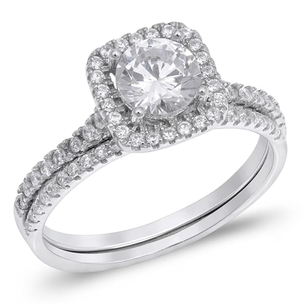 White CZ Wedding Ring Set .925 Sterling Silver Band Rings O34061