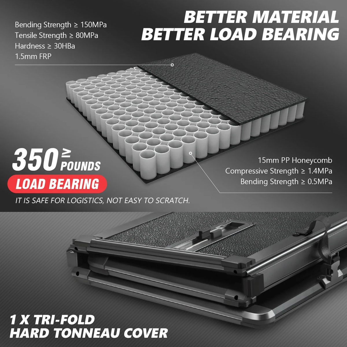 Hard Solid Tri-Fold Tonneau Cover for Chevy Silverado GMC Sierra 8Ft Long Bed S77128