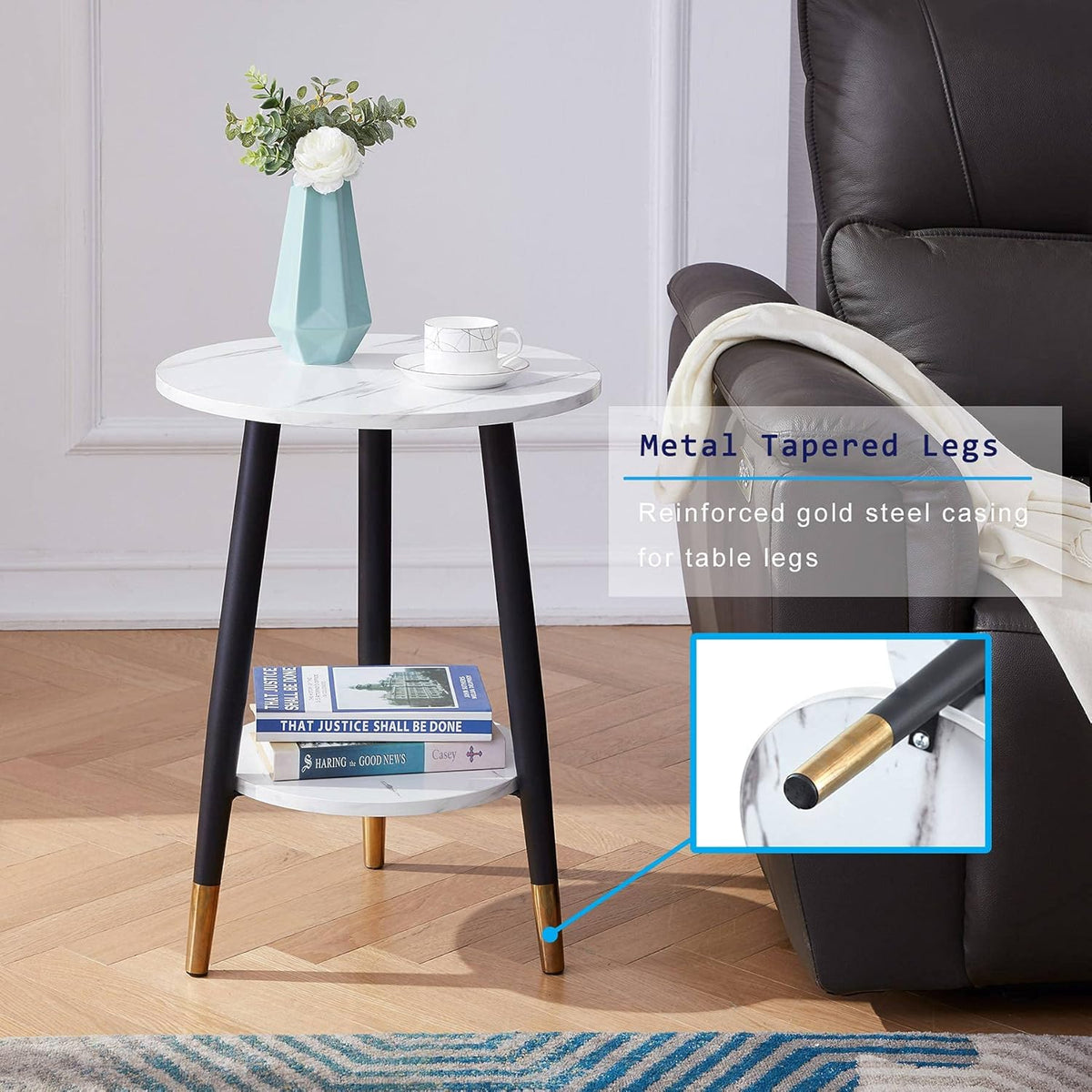 White Marble 2-Tier Metal Nightstand N1019