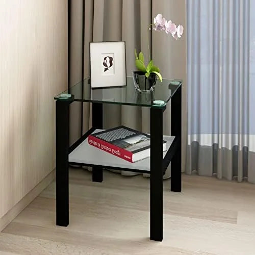 Glass Coffee Table Set of 3 Black Tempered Glass A7504