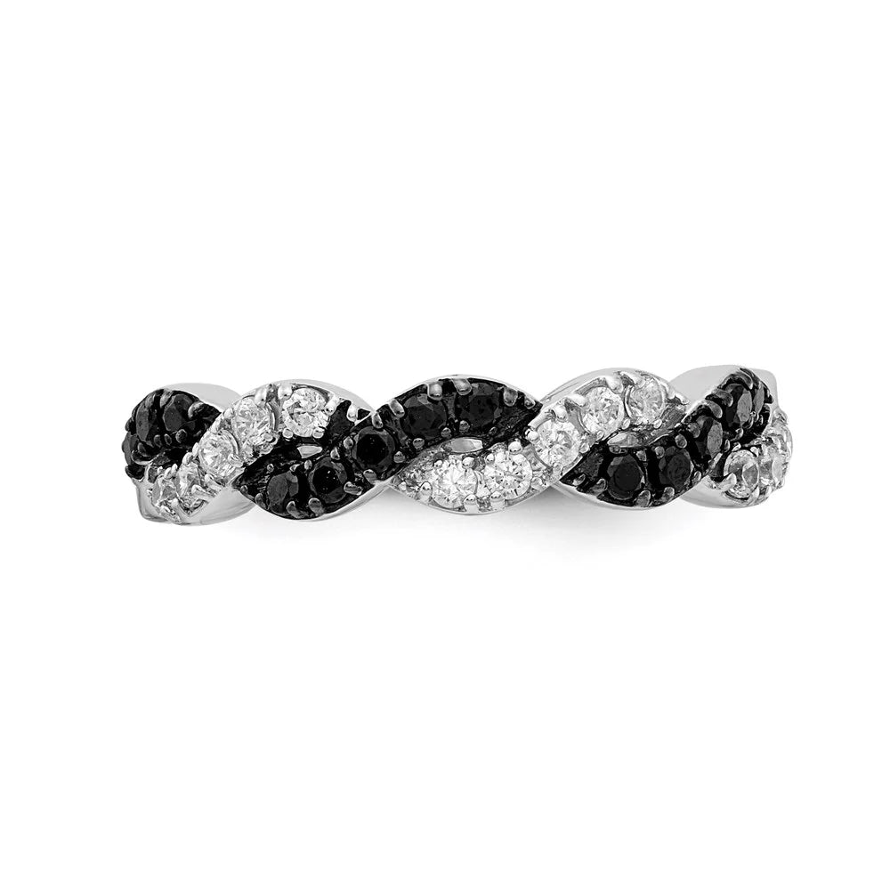 14kt White Gold Black White Diamond Twist Ring S3113