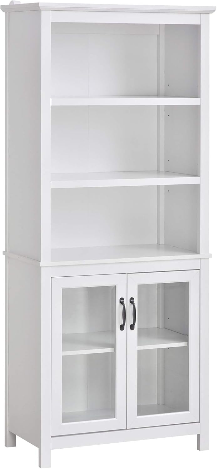 71 Bookcase Storage Hutch Cabinet with Adjustable Shelves and Glass Doors D9067